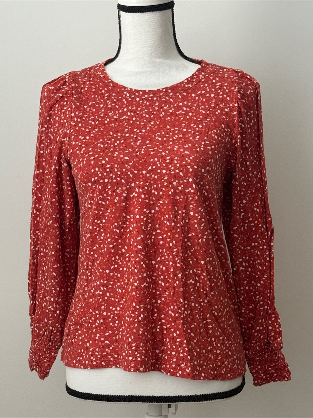 LOFT Women's Long-Sleeve Printed Crewneck Top with Elastic Wrists
